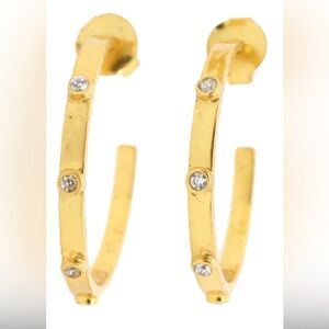 Julie Vos medium hammered hoop earring with clear stones.